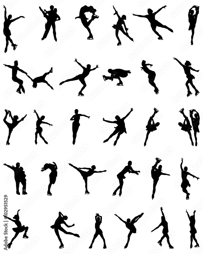 Black silhouettes of figure skaters, vector