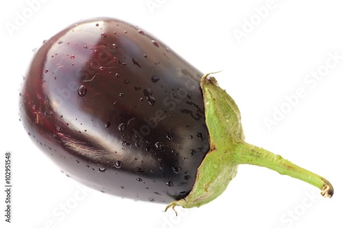 Heirloom eggplant with water drops isolated