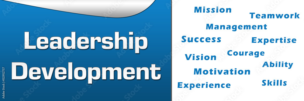 Leadership Development Wordcloud Blue Horizontal 