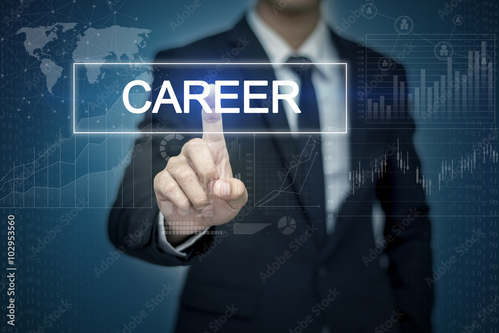Businessman hand touching CAREER button on virtual screen Businessman hand touching CAREER button on virtual screen