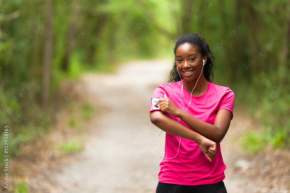 African american woman jogger portrait - Fitness, people and h African american woman jogger portrait - Fitness, people and h