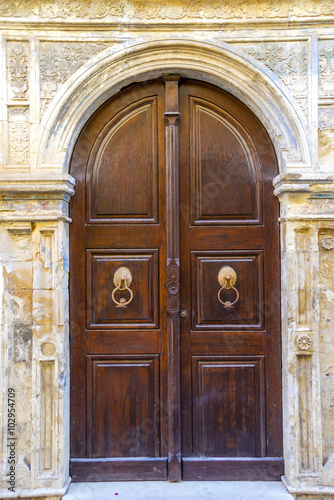 Wooden entrance in the old city of Chania in Crete, Greece