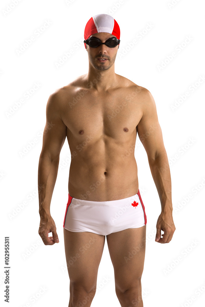  Portrait of man in swimsuit; professional with Canadian uniform