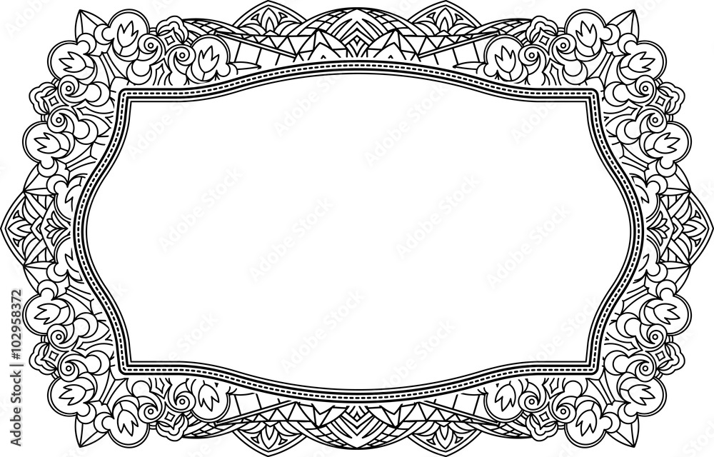 Obraz premium Abstract vector black square lace design in mono line style - ma