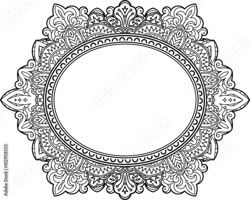 Rich decorated oval frame pattern. Vector decorative background