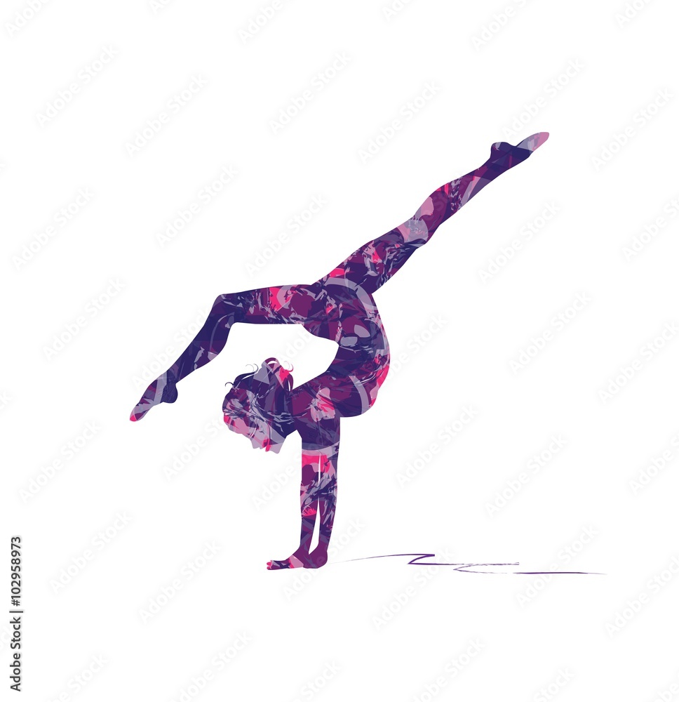 Photo abstract silhouette of girl who practice gymnastics