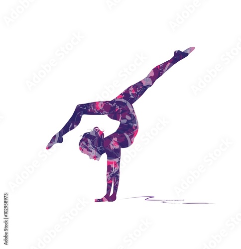 abstract silhouette of girl who practice gymnastics 