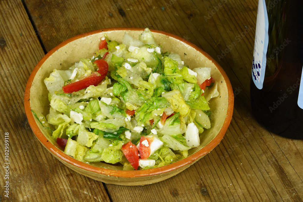 Vegetables salad with health drink water Vegetables salad with health drink water