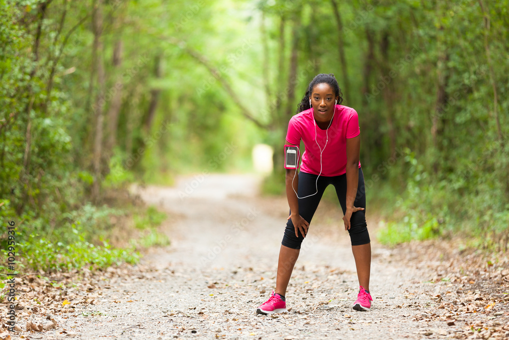 Tired African american woman jogger portrait - Fitness, people Tired African american woman jogger portrait - Fitness, people