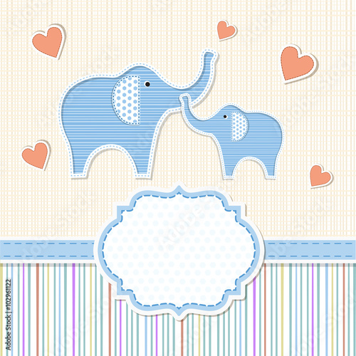 Baby shower card with baby elephant and his mother