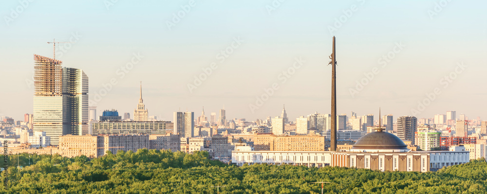 panorama (aerial view) of the city Moscow at the summer on a sunny day with clouds