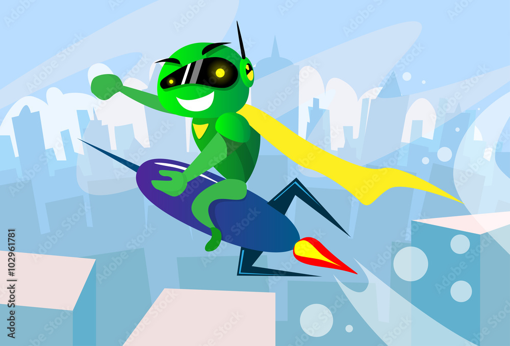 Modern Robot Fly On Rocket Start Up Concept Modern Robot Fly On Rocket Start Up Concept