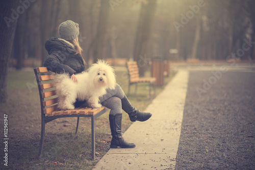 Dog with owner in the park photo