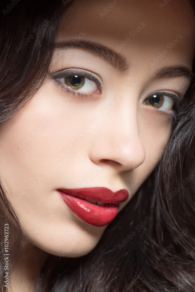 Portrait of fashion lady with dark red lips Portrait of fashion lady with dark red lips