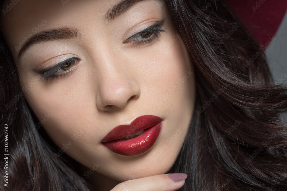 Fashion model woman with dark red hat on Fashion model woman with dark red hat on