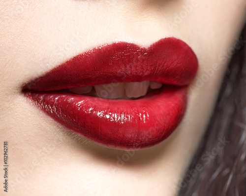 Portrait of fashion lady with dark red lips