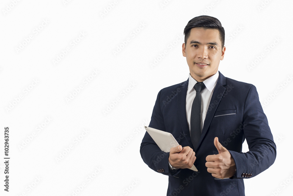 Handsome businessman using tablet pc isolate on white background Handsome businessman using tablet pc isolate on white background