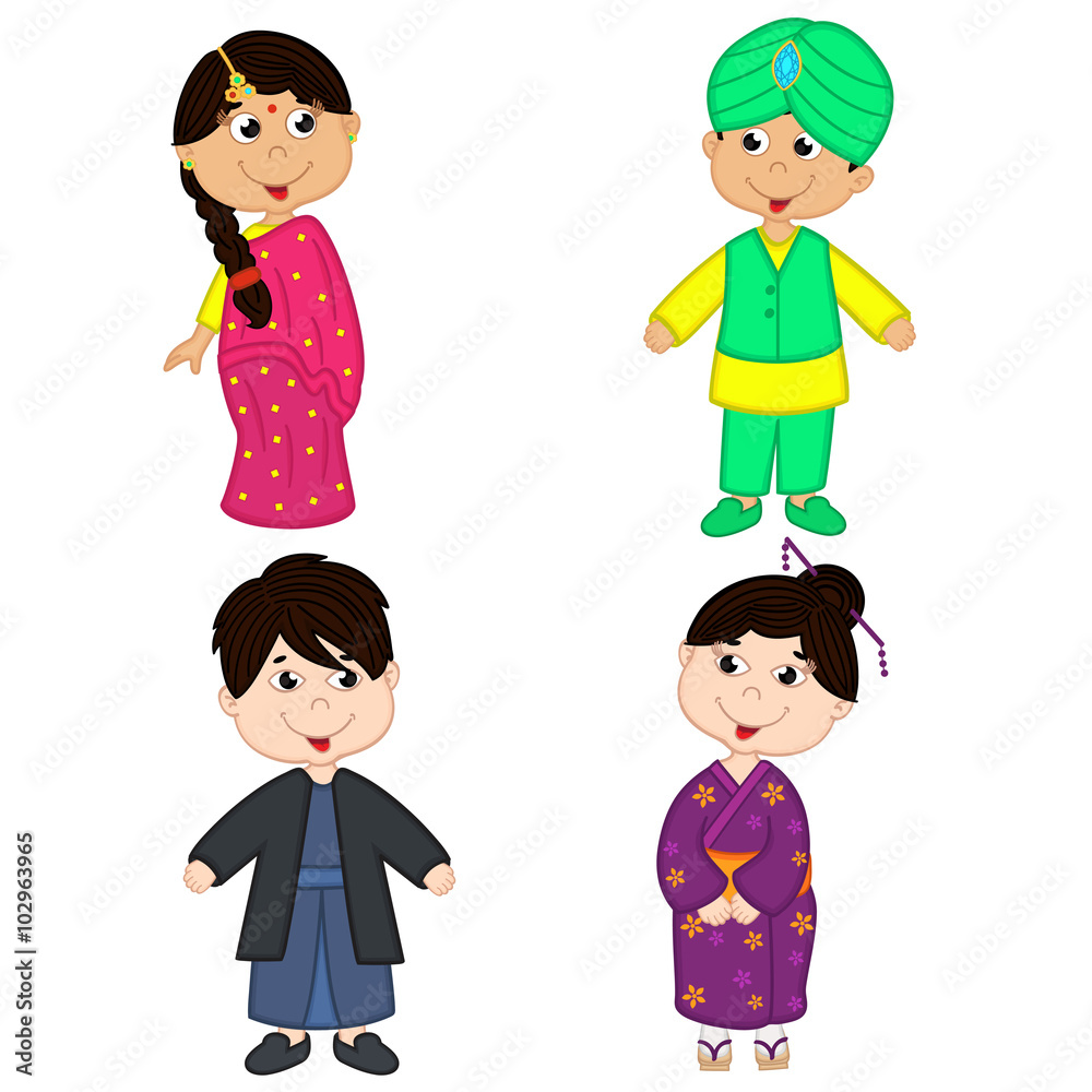 set of isolated children of Indian and Japanese nationalities - vector illustration, eps set of isolated children of Indian and Japanese nationalities - vector illustration, eps