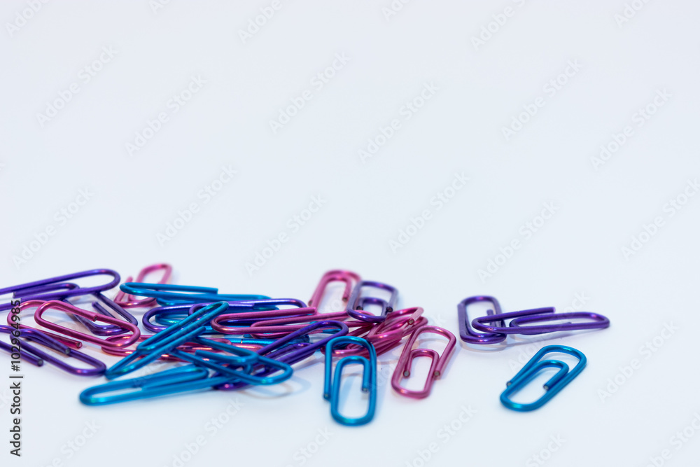 Many clips in different colors, purple, blue and pink Many clips in different colors, purple, blue and pink