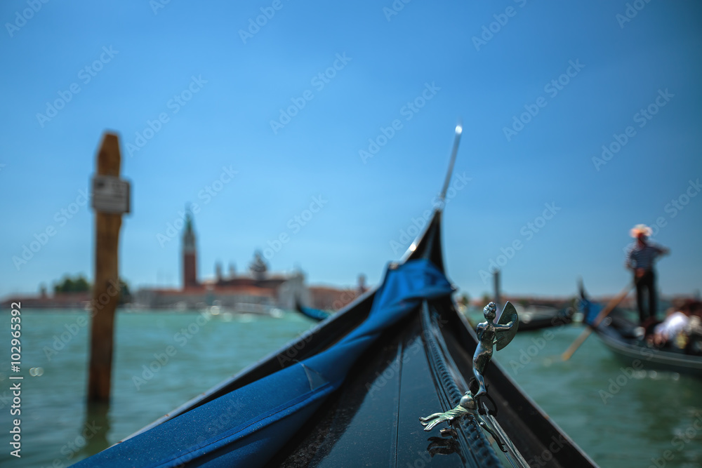 View from gondola during the ride through the canals of Venice i
