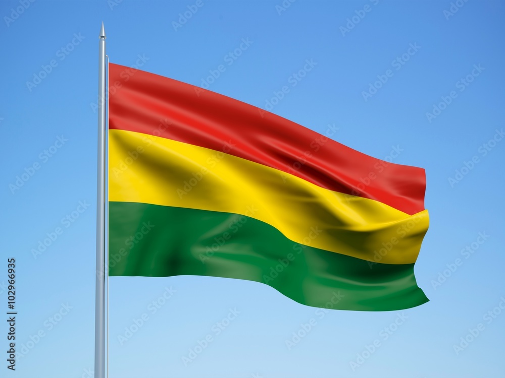 Bolivia 3d flag floating in the wind with a blue sky background Bolivia 3d flag floating in the wind with a blue sky background