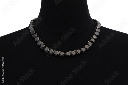 Chic Charcoal Black Diamond Necklace in Gun Metal with Huge Diamonds on a Bust