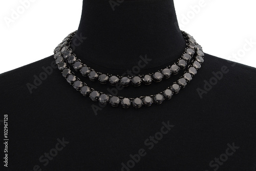 Chic Double-Row Charcoal Black Diamond Necklace in Gun Metal with Huge Diamonds on a Bust