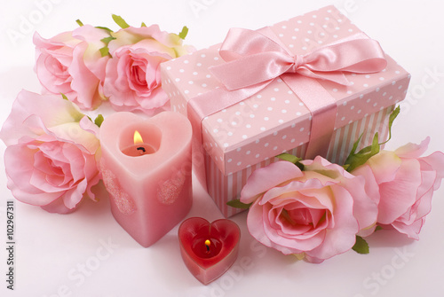 Box,candles and roses
