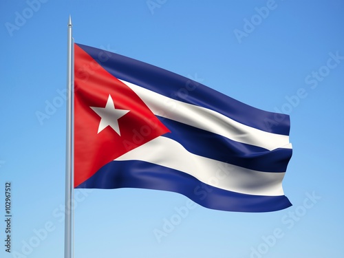 Free Download Cuba 3d flag floating in the wind with a blue sky background  - GFXLoad