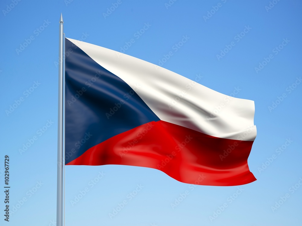Naklejka premium Czech Republic 3d flag floating in the wind with a blue sky background