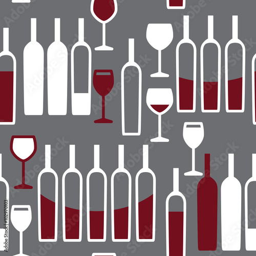Wine glasses and bottles seamless pattern