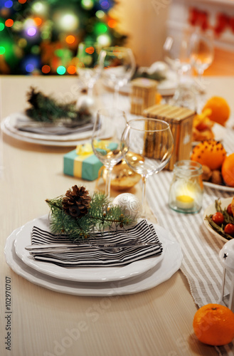 Table setting for Christmas dinner at home