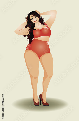 Plus size sexual girl, vector illustration