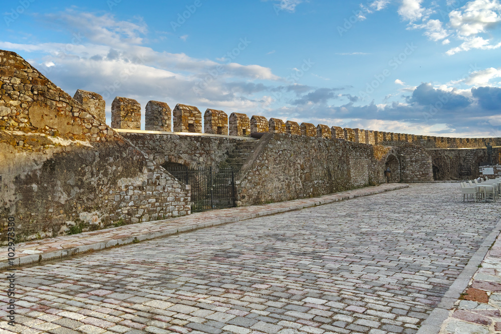 Castle wall at the port of Nafpaktos town, Western Greece