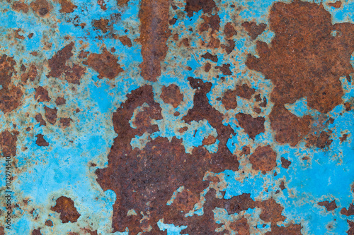 Rusted blue painted metal wall