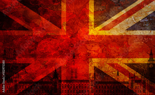 Westminster Palace Union Jack Flag Grunge Texture Background