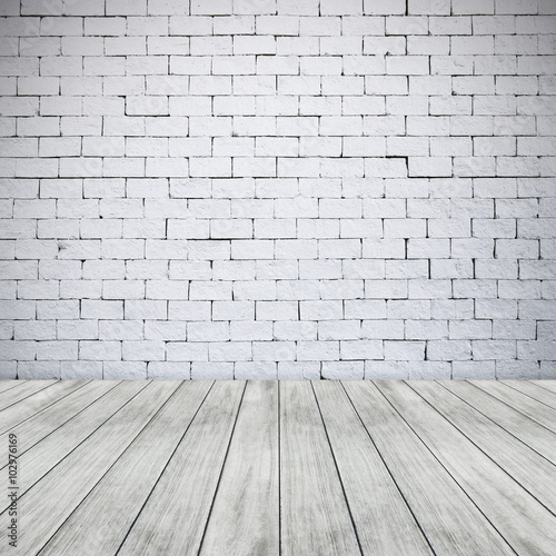 white brick wall and wooden floor texture background