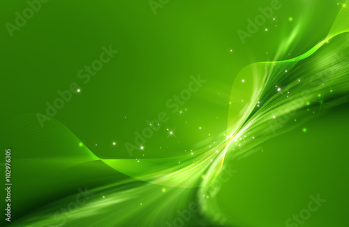 Green abstract background with mesh and curled shape and glittering effect