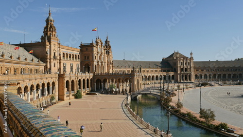 Spain Square (Plaza de España) is in the Maria Luisa Park, in Seville. It is a landmark example of the Renaissance Revival style in Spanish architecture. 4K, UHD, ultra HD resolution.