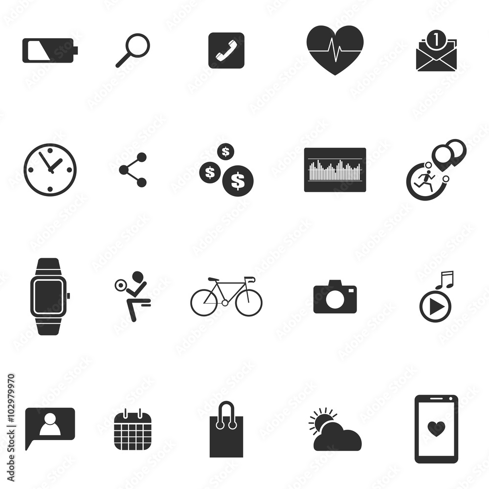 Fototapeta premium smart watch wearable technology icons set vector illustration