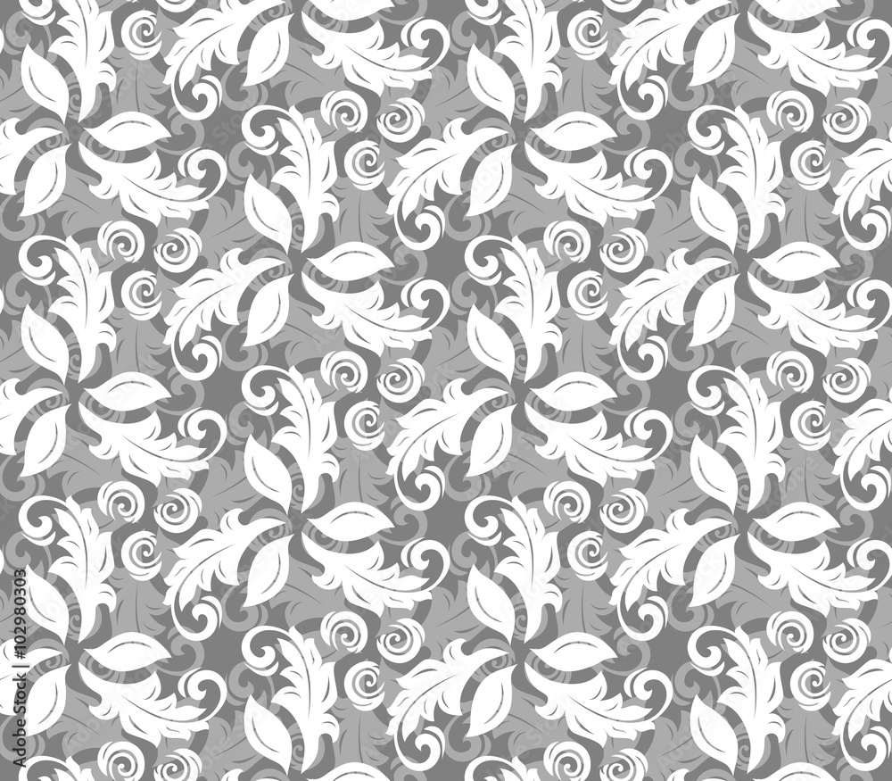 Floral ornament. Seamless abstract background with silver and white leafs Floral ornament. Seamless abstract background with silver and white leafs