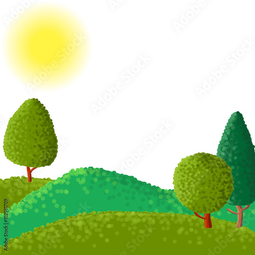 abstract vector landscape with sun ant trees photo