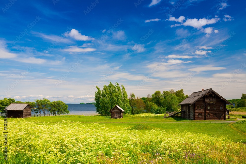 Obraz premium Kizhi. rural landscape lake day