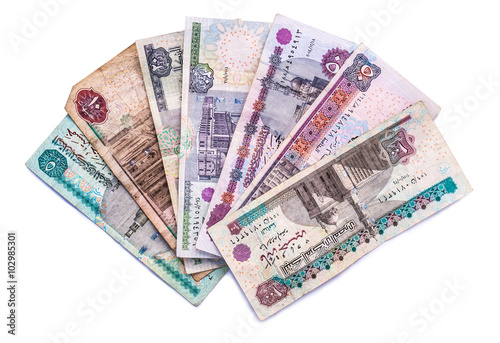 Money from Egypt, pound banknotes and coins, egyptian money fina