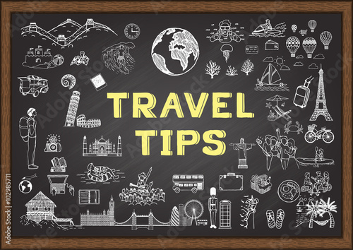 Doodle about travel tips on chalkboard