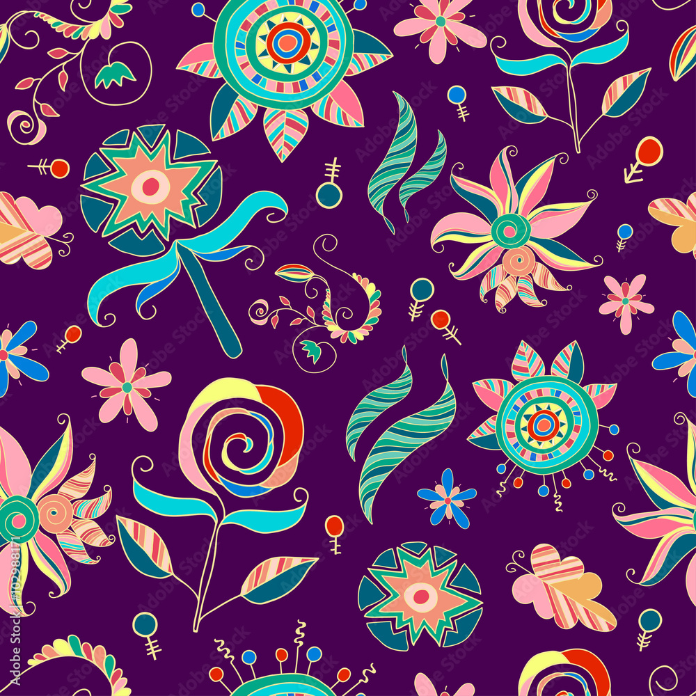 Naklejka premium seamless hand-drawn pattern, abstract floral background