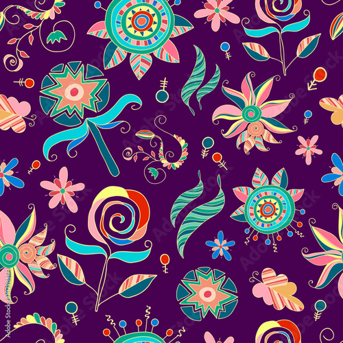 seamless hand-drawn pattern  abstract floral background