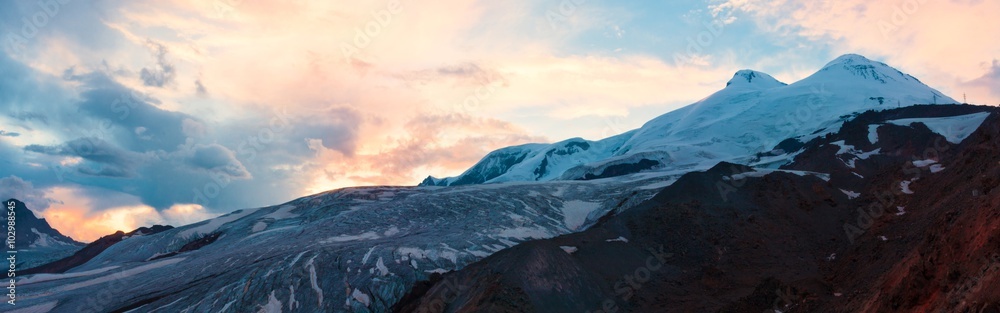 Mountain sunset winter panorama