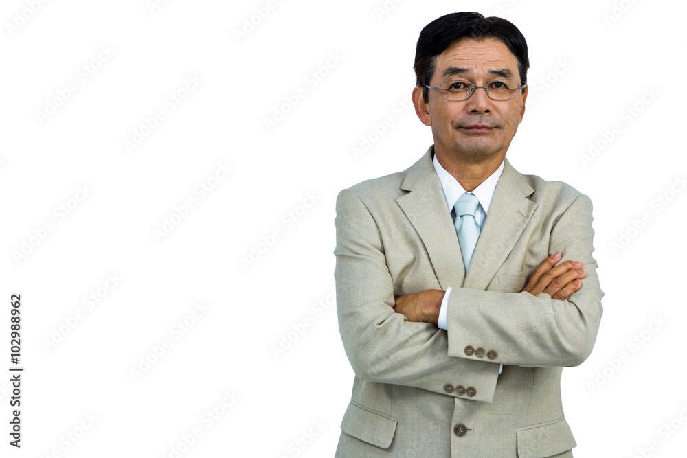 Serious businessman smiling