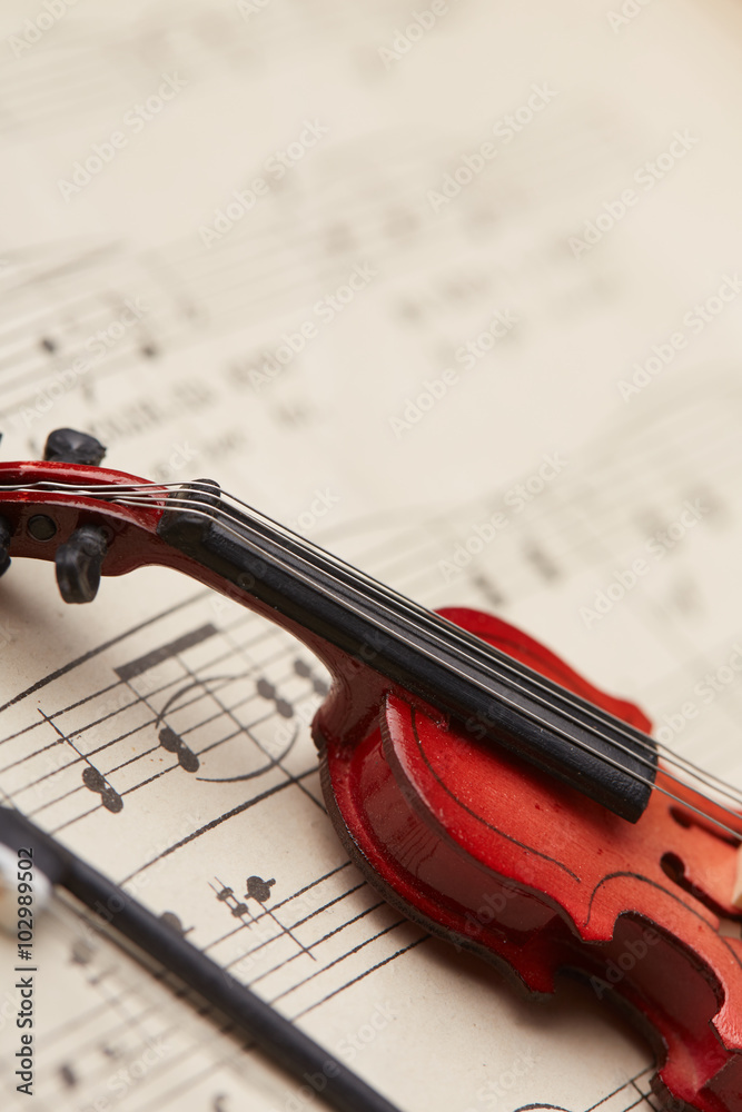 Fototapeta premium violin on of notes background
